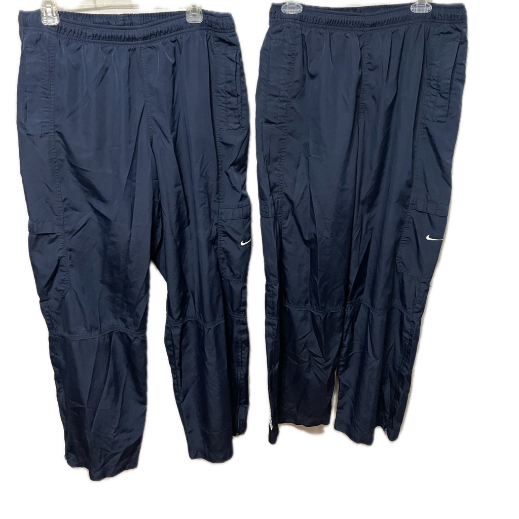 2 Vintage Nike Windbreaker Track Pants Blue Zip Ankle Drawstring Y2k Sz L